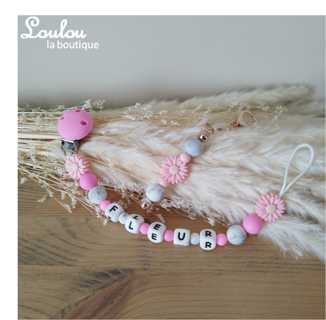 Attache tétine personnalisée printemps + Porte-clef