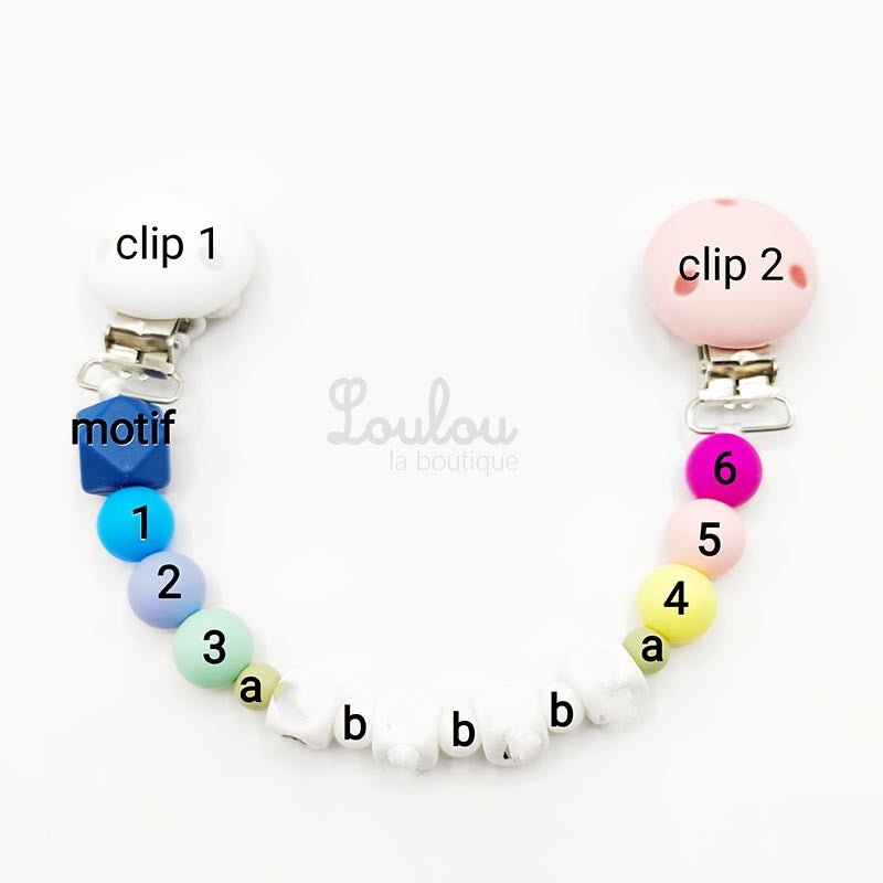 Attache doudou sur mesure choisissez toutes les couleurs de votre attache chez Loulou la boutique prénom et perle en silicone et bois www.louloulaboutique.com