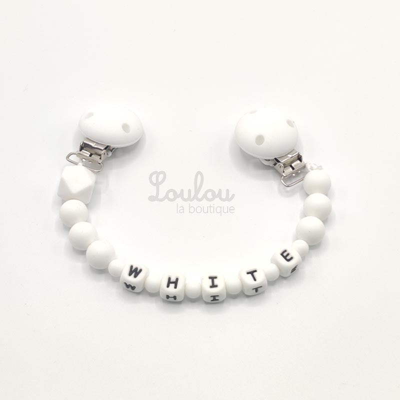 www.louloulaboutique.com attache doudou personnalisée silicone blanc