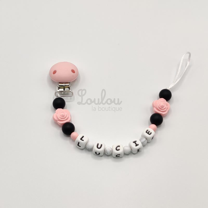 Attache tétine personnalisée 79 - Cadeau naissance - Attache sucette avec prénom sans BPA fait main avec perles jaune, silicone - www.louloulaboutique.com - Accessoire bébé éveil