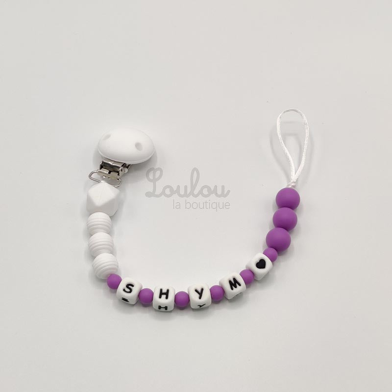 Attache tétine personnalisée 84 - Cadeau naissance -  Attache sucette avec prénom sans BPA fait main avec perles rose, silicone, vert - www.louloulaboutique.com - Accessoire bébé éveil