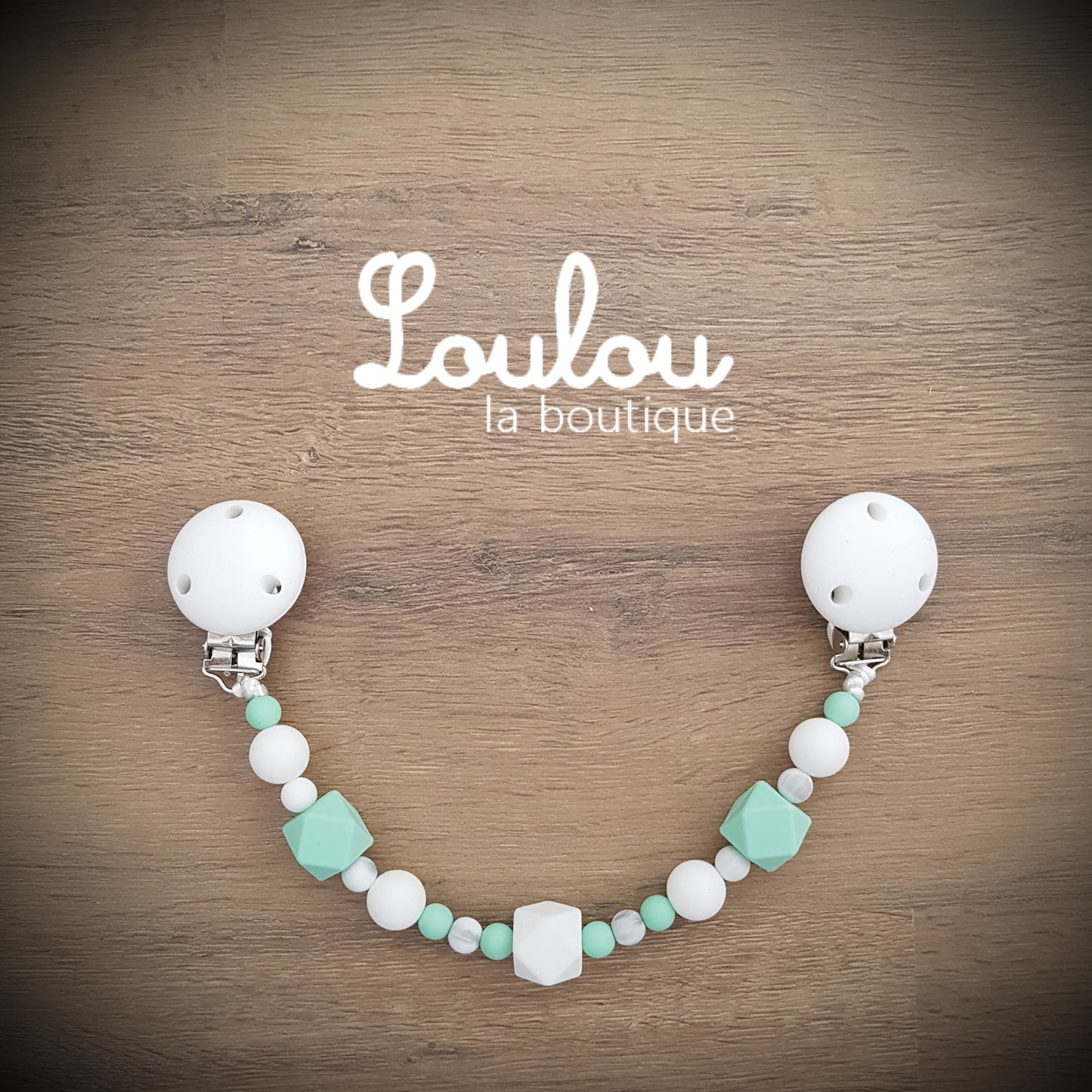 Loulou la boutique attache doudou cadeau liste naissance accessoire bébé jouet machouillage éveil dent silicone bois VERT