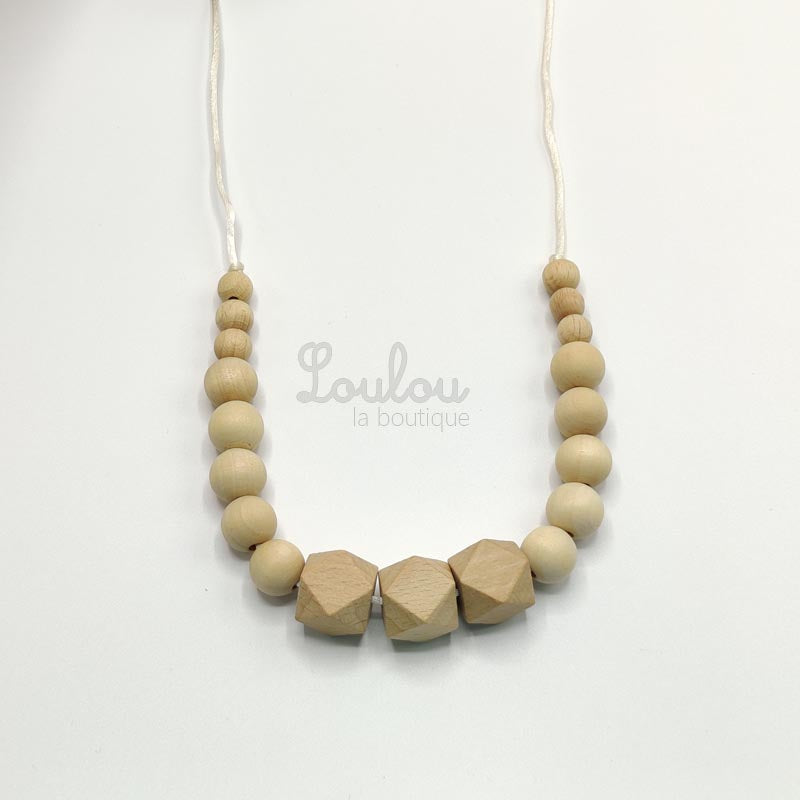 Collier d'allaitement 14 - Collier de portage doux et élégant - Cadeau naissance - Jouet dentition - Produit en perle silicone et bois - Soulage poussée dentaire - www.louloulaboutique.com