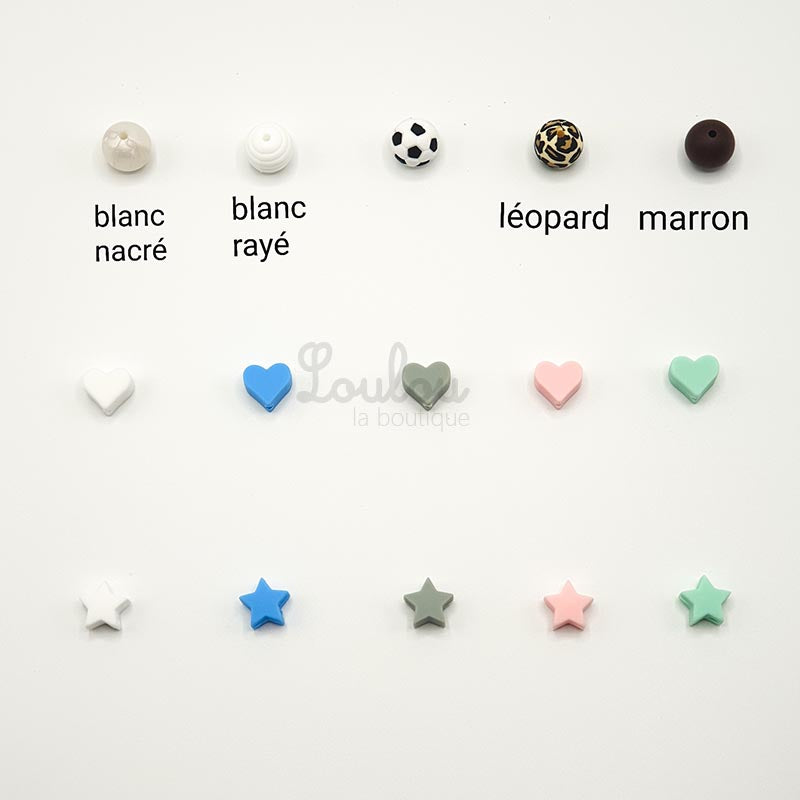 Attache tétine sur mesure 2 - Cadeau naissance - Attache sucette avec prénom sans BPA fait main avec perles sur mesure - www.louloulaboutique.com - Accessoire bébé éveil