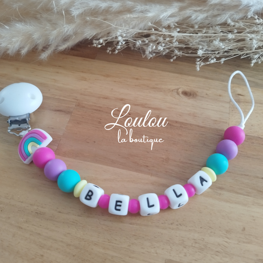 Attache tétine personnalisée arc-en-ciel printemps