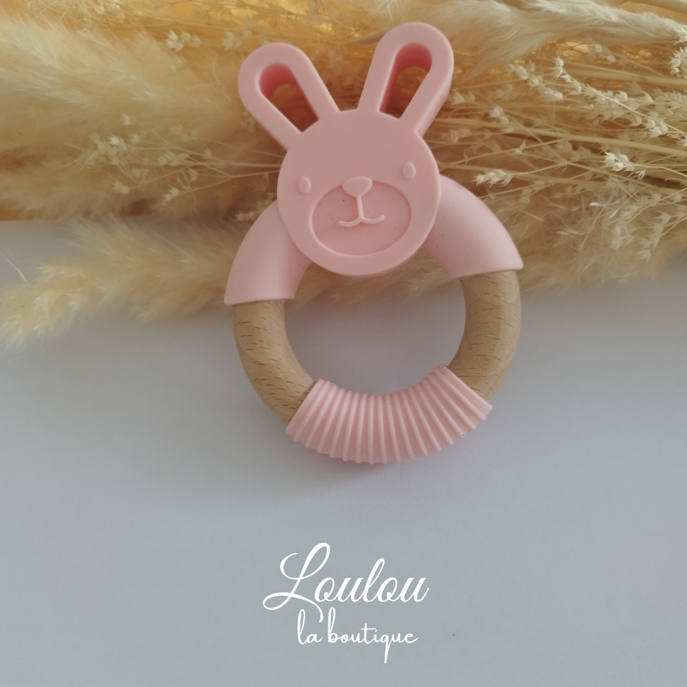 Anneau de dentition lapin silicone et bois