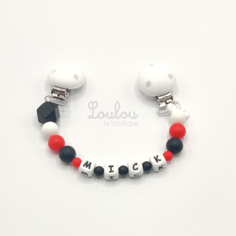 www.louloulaboutique.com attache doudou personnalisée silicone noir rouge mickey